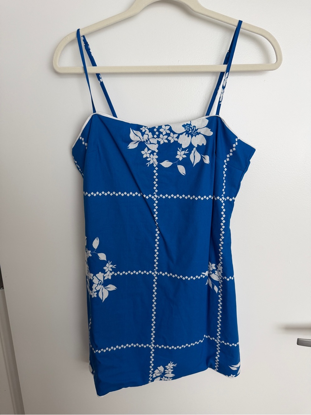 MARBLE Blue Floral Spaghetti Strap Mini Dress